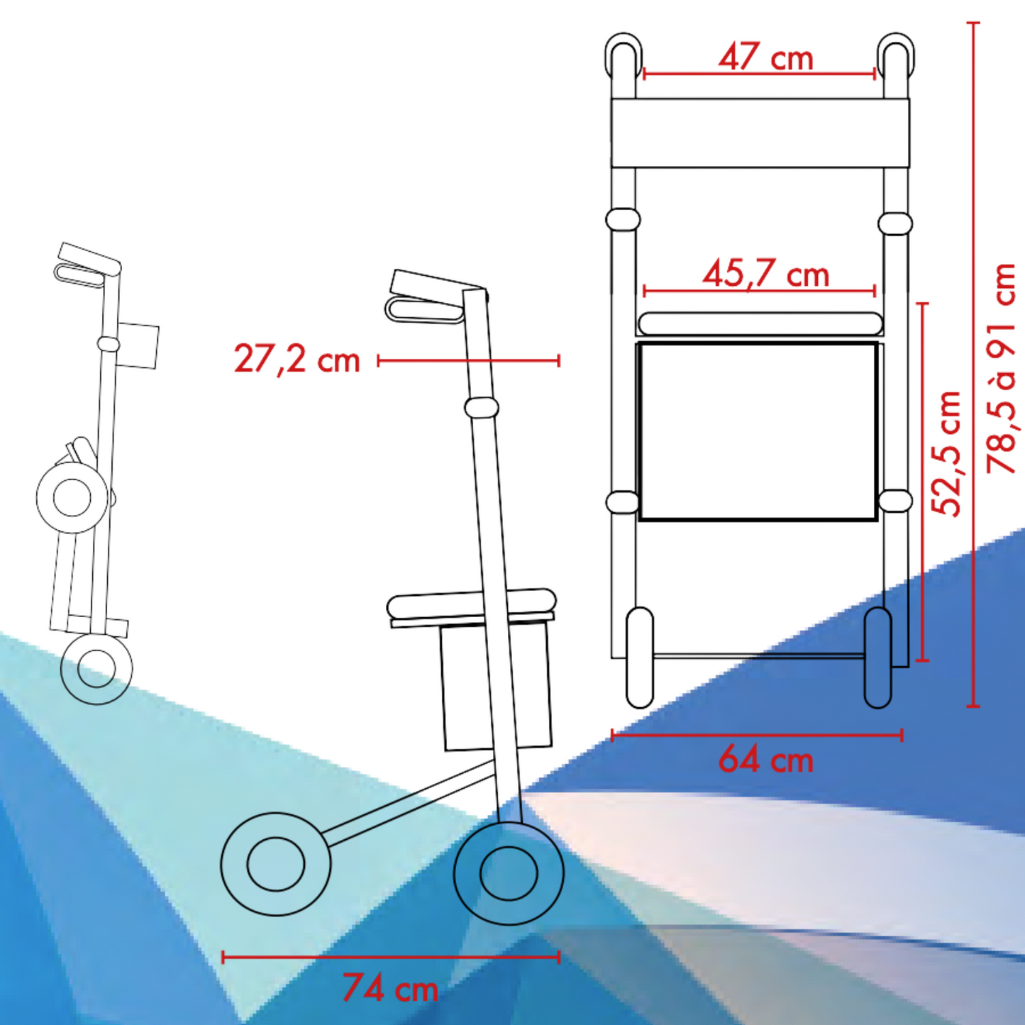 Andador con 4 ruedas plegables de aluminio - Euromédis