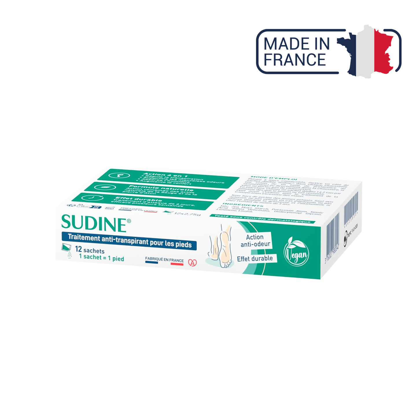 Sudine - Poudre traitement anti-transpirant pour les pieds